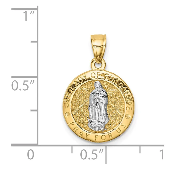 Goldia Necklaces 14k Yellow Rhodium Gold wRhodium Praying Hands Lady of Guadalupe Reversible Pendant