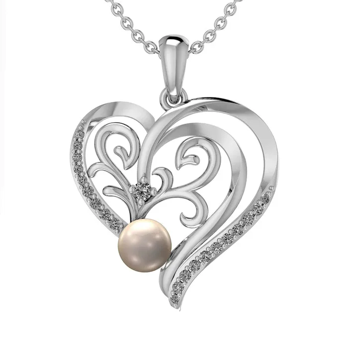 Goldia Necklaces 50mm Cultured Freshwater Pearl and LabCreated White Sapphire Filigree Double Loop Heart Pendant in Sterling Silver Goldia Necklaces 50mm Cultured Freshwater Pearl and LabCreated White Sapphire Filigree Double Loop Heart Pendant in Sterling Silver