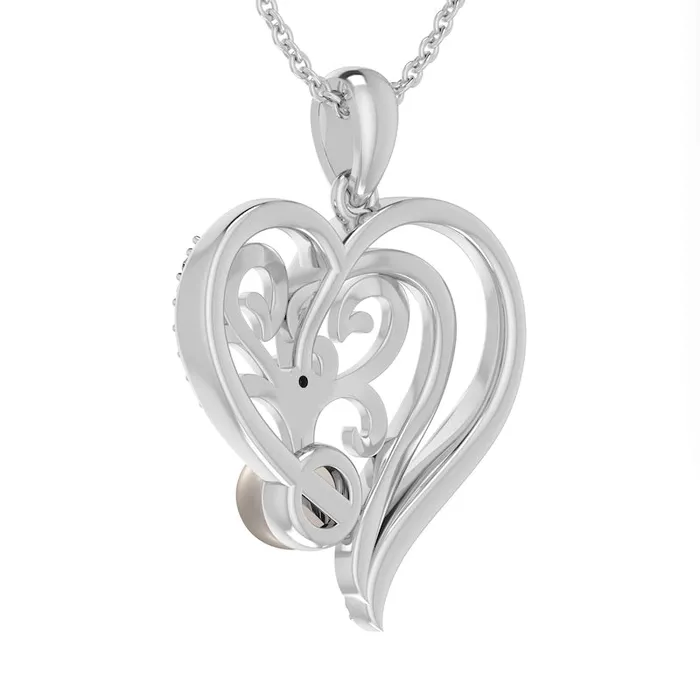 Goldia Necklaces 50mm Cultured Freshwater Pearl and LabCreated White Sapphire Filigree Double Loop Heart Pendant in Sterling Silver Goldia Necklaces 50mm Cultured Freshwater Pearl and LabCreated White Sapphire Filigree Double Loop Heart Pendant in Sterling Silver