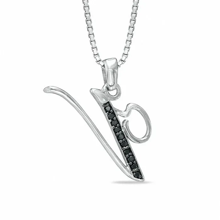 Goldia Necklaces Enhanced Black Natural Diamond Accent V Initial Pendant in Sterling Silver Goldia Necklaces Enhanced Black Natural Diamond Accent V Initial Pendant in Sterling Silver