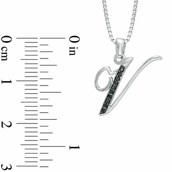 Goldia Necklaces Enhanced Black Natural Diamond Accent V Initial Pendant in Sterling Silver Goldia Necklaces Enhanced Black Natural Diamond Accent V Initial Pendant in Sterling Silver