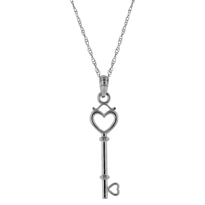Goldia Necklaces Heart Key Pendant in 10K White Gold
