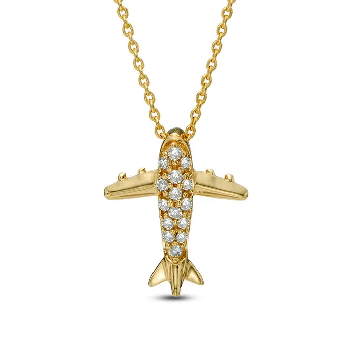 Goldia Necklaces Natural Diamond Accent Airplane Pendant in 10K Yellow Gold