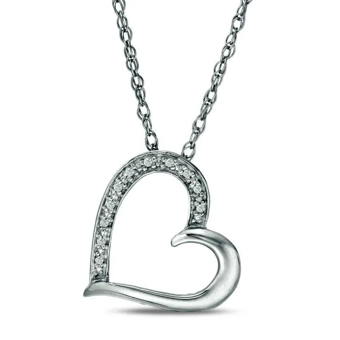 Goldia Necklaces Natural Diamond Accent Tilted Heart Pendant in 10K White Gold Goldia Necklaces Natural Diamond Accent Tilted Heart Pendant in 10K White Gold