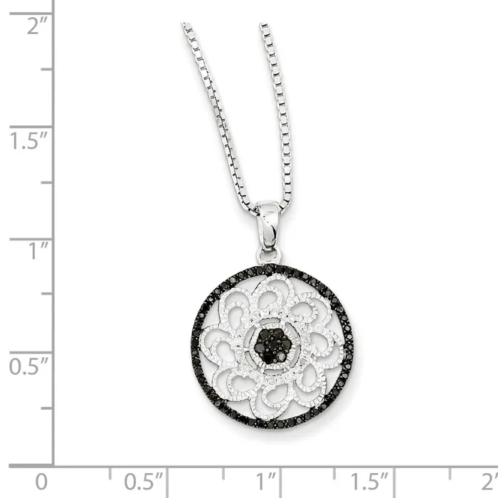 Goldia Necklaces Sterling Silver Rhodium Plated Black u0026 White Diamond Round Pendant