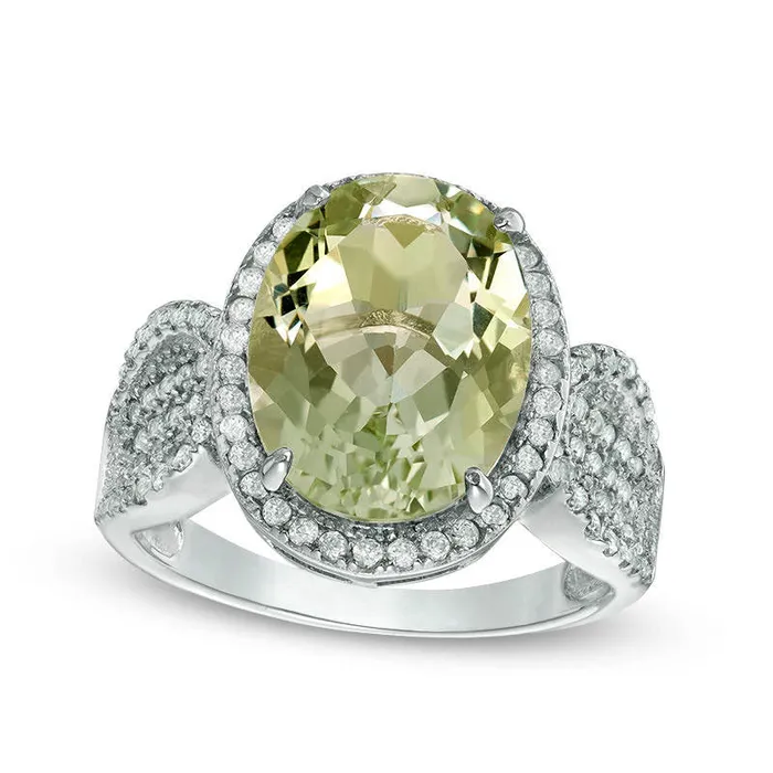 Goldia Oval Green Quartz and LabCreated White Sapphire Frame Ring in Sterling Silver Rings Goldia Oval Green Quartz and LabCreated White Sapphire Frame Ring in Sterling Silver Rings