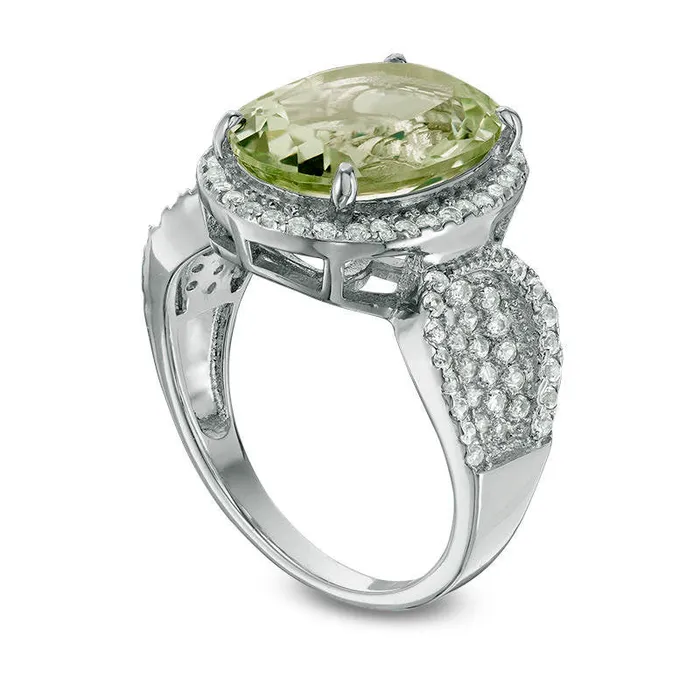 Goldia Oval Green Quartz and LabCreated White Sapphire Frame Ring in Sterling Silver Rings Goldia Oval Green Quartz and LabCreated White Sapphire Frame Ring in Sterling Silver Rings