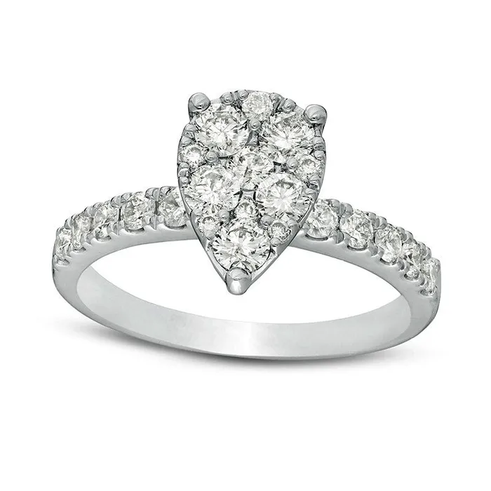 Goldia Previously Owned 10 CT TW Composite PearShaped Natural Diamond Frame Engagement Ring in Solid 14K White Gold Rings Goldia Previously Owned 10 CT TW Composite PearShaped Natural Diamond Frame Engagement Ring in Solid 14K White Gold Rings