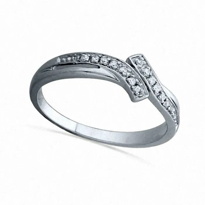 Goldia Rings 005 CT TW Natural Diamond Bypass Ring in Solid 10K White Gold