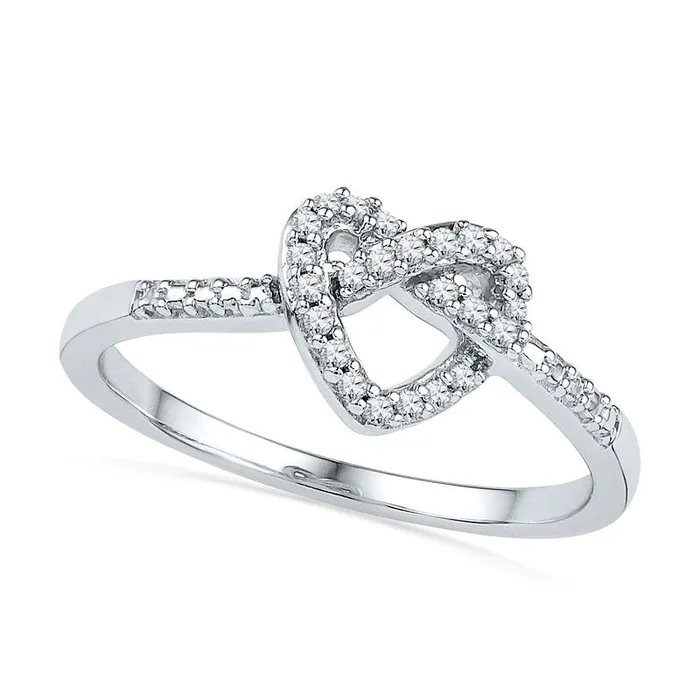 Goldia Rings 013 CT TW Natural Diamond HeartShaped Knot Ring in Solid 10K White Gold Goldia Rings 013 CT TW Natural Diamond HeartShaped Knot Ring in Solid 10K White Gold