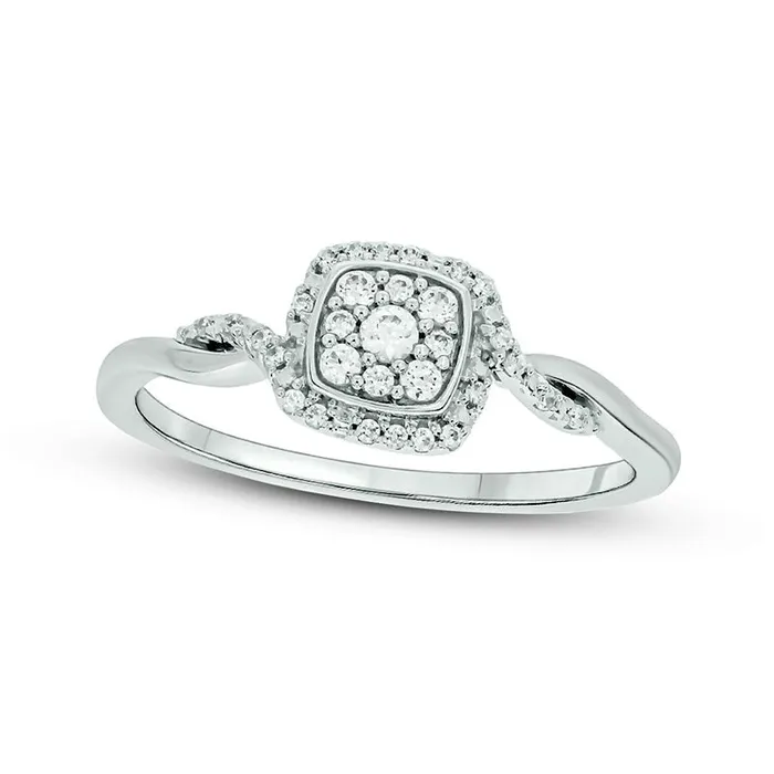 Goldia Rings 017 CT TW Composite Cushion Natural Diamond Frame Twist Shank Promise Ring in Sterling Silver Goldia Rings 017 CT TW Composite Cushion Natural Diamond Frame Twist Shank Promise Ring in Sterling Silver