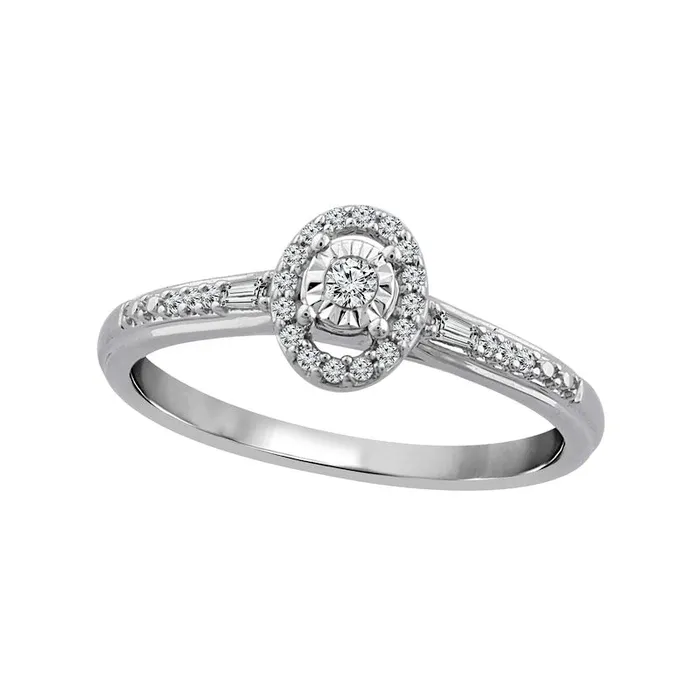 Goldia Rings 017 CT TW Natural Diamond Oval Frame Baguette Sides Promise Ring in Solid 10K White Gold Goldia Rings 017 CT TW Natural Diamond Oval Frame Baguette Sides Promise Ring in Solid 10K White Gold