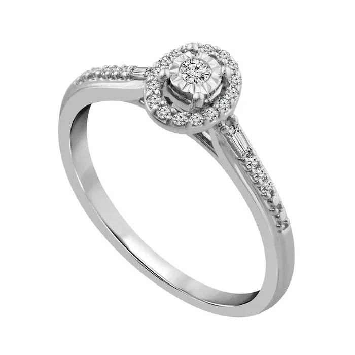 Goldia Rings 017 CT TW Natural Diamond Oval Frame Baguette Sides Promise Ring in Solid 10K White Gold Goldia Rings 017 CT TW Natural Diamond Oval Frame Baguette Sides Promise Ring in Solid 10K White Gold