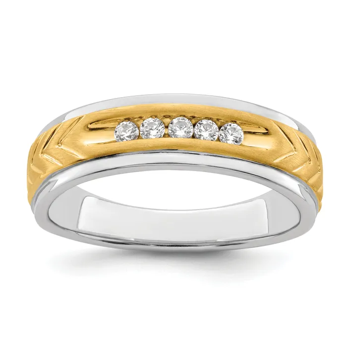 Goldia Rings 018ct CZ Solid Real 14K Twotone 5stone Complete Mens Ring Goldia Rings 018ct CZ Solid Real 14K Twotone 5stone Complete Mens Ring
