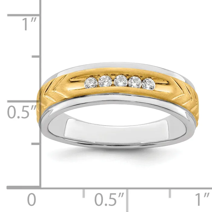 Goldia Rings 018ct CZ Solid Real 14K Twotone 5stone Complete Mens Ring