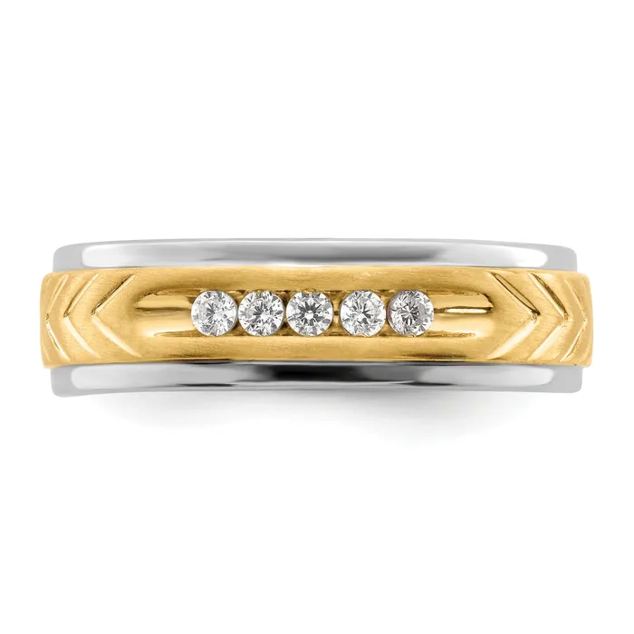 Goldia Rings 018ct CZ Solid Real 14K Twotone 5stone Complete Mens Ring