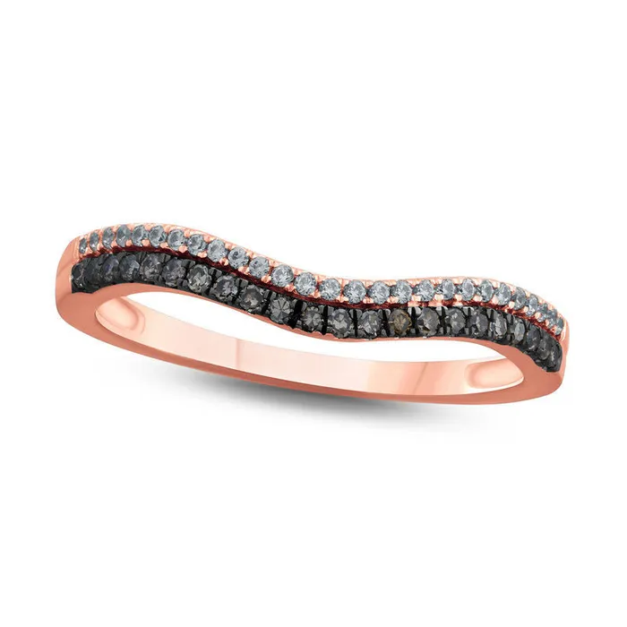 Goldia Rings 020 CT TW Champagne and White Natural Diamond Contour Anniversary Band in Solid 10K Rose Gold with Black Rhodium Goldia Rings 020 CT TW Champagne and White Natural Diamond Contour Anniversary Band in Solid 10K Rose Gold with Black Rhodium