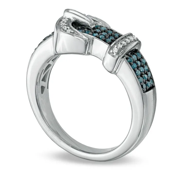 Goldia Rings 025 CT TW Enhanced Blue and White Natural Diamond Buckle Ring in Sterling Silver Goldia Rings 025 CT TW Enhanced Blue and White Natural Diamond Buckle Ring in Sterling Silver