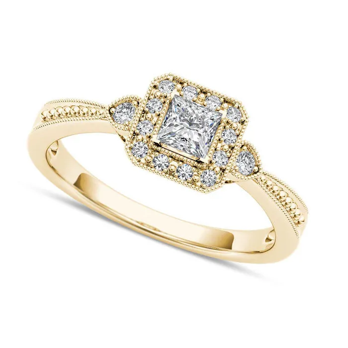 Goldia Rings 033 CT TW PrincessCut Natural Diamond Frame Antique VintageStyle Engagement Ring in Solid 14K Gold Goldia Rings 033 CT TW PrincessCut Natural Diamond Frame Antique VintageStyle Engagement Ring in Solid 14K Gold