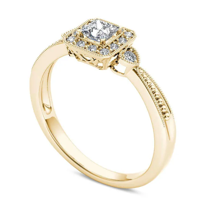 Goldia Rings 033 CT TW PrincessCut Natural Diamond Frame Antique VintageStyle Engagement Ring in Solid 14K Gold Goldia Rings 033 CT TW PrincessCut Natural Diamond Frame Antique VintageStyle Engagement Ring in Solid 14K Gold