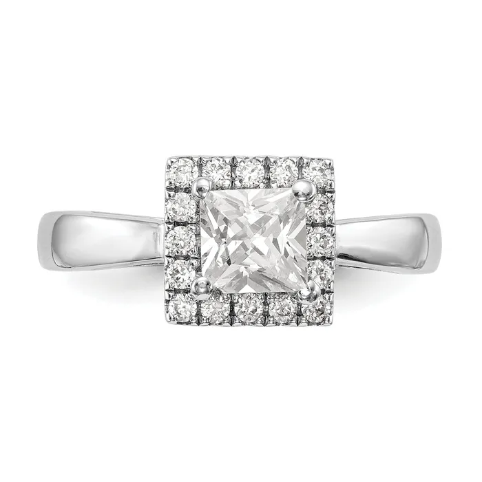 Goldia Rings 033ct CZ Solid Real 14K White Gold Princess Halo Engagement Ring