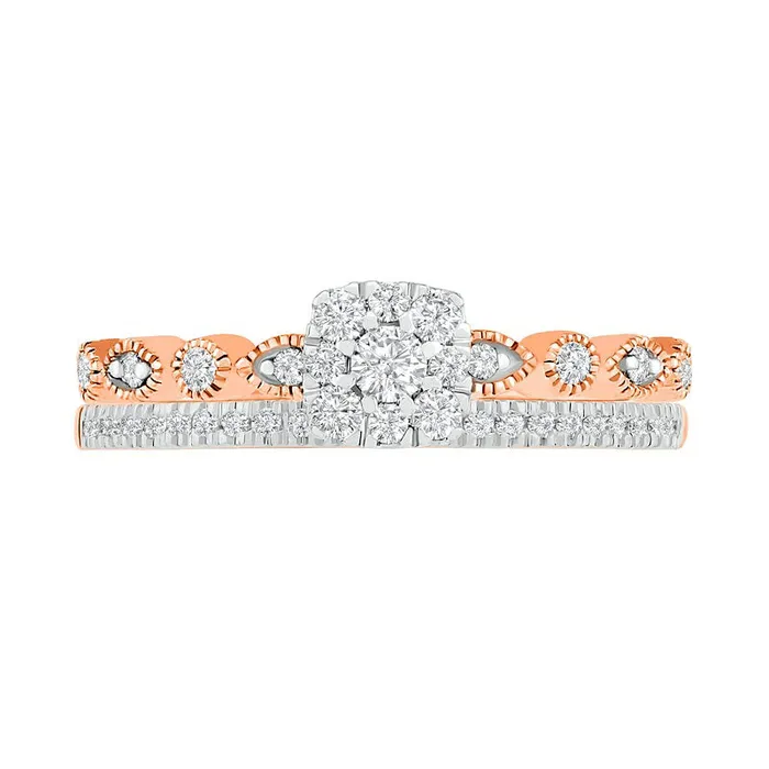 Goldia Rings 038 CT TW Composite Natural Diamond Antique VintageStyle Alternating Bridal Engagement Ring Set in Solid 10K Rose Gold Goldia Rings 038 CT TW Composite Natural Diamond Antique VintageStyle Alternating Bridal Engagement Ring Set in Solid 10K Rose Gold
