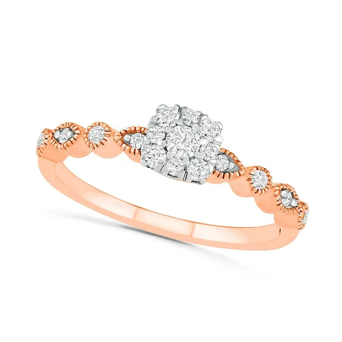 Goldia Rings 038 CT TW Composite Natural Diamond Antique VintageStyle Alternating Bridal Engagement Ring Set in Solid 10K Rose Gold Goldia Rings 038 CT TW Composite Natural Diamond Antique VintageStyle Alternating Bridal Engagement Ring Set in Solid 10K Rose Gold