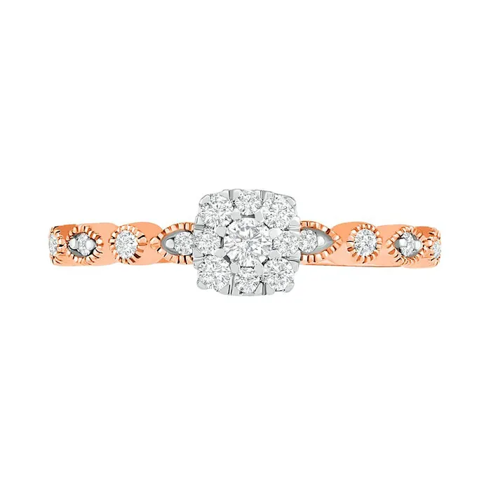 Goldia Rings 038 CT TW Composite Natural Diamond Antique VintageStyle Alternating Bridal Engagement Ring Set in Solid 10K Rose Gold Goldia Rings 038 CT TW Composite Natural Diamond Antique VintageStyle Alternating Bridal Engagement Ring Set in Solid 10K Rose Gold