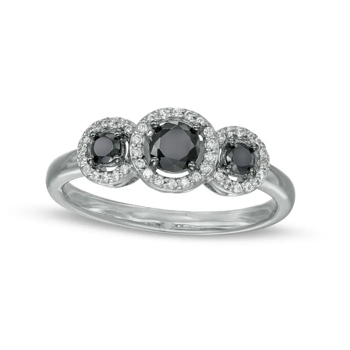 Goldia Rings 050 CT TW Black Enhanced and White Natural Diamond Frame Three Stone Ring in Solid 10K White Gold Goldia Rings 050 CT TW Black Enhanced and White Natural Diamond Frame Three Stone Ring in Solid 10K White Gold