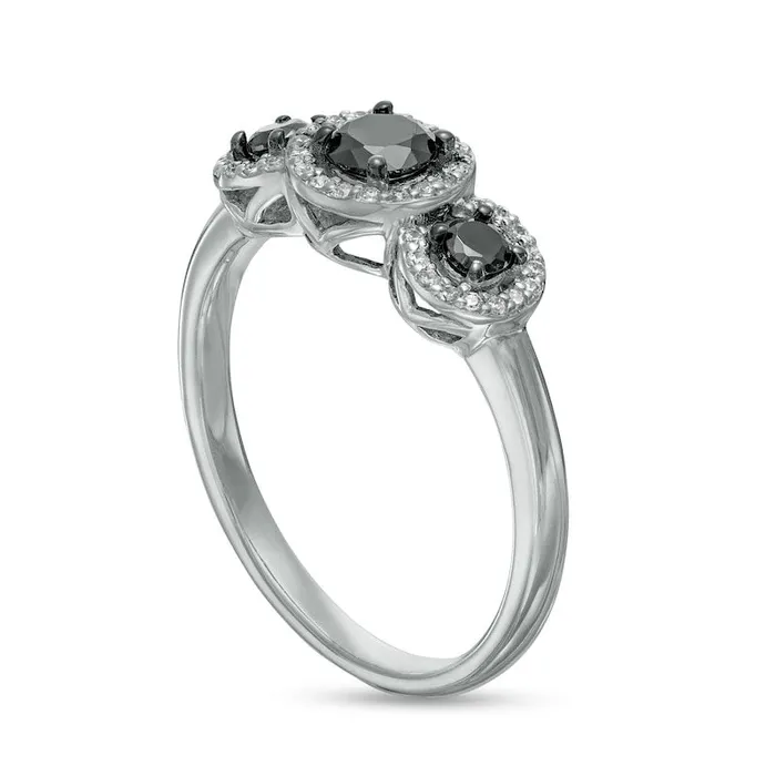 Goldia Rings 050 CT TW Black Enhanced and White Natural Diamond Frame Three Stone Ring in Solid 10K White Gold Goldia Rings 050 CT TW Black Enhanced and White Natural Diamond Frame Three Stone Ring in Solid 10K White Gold