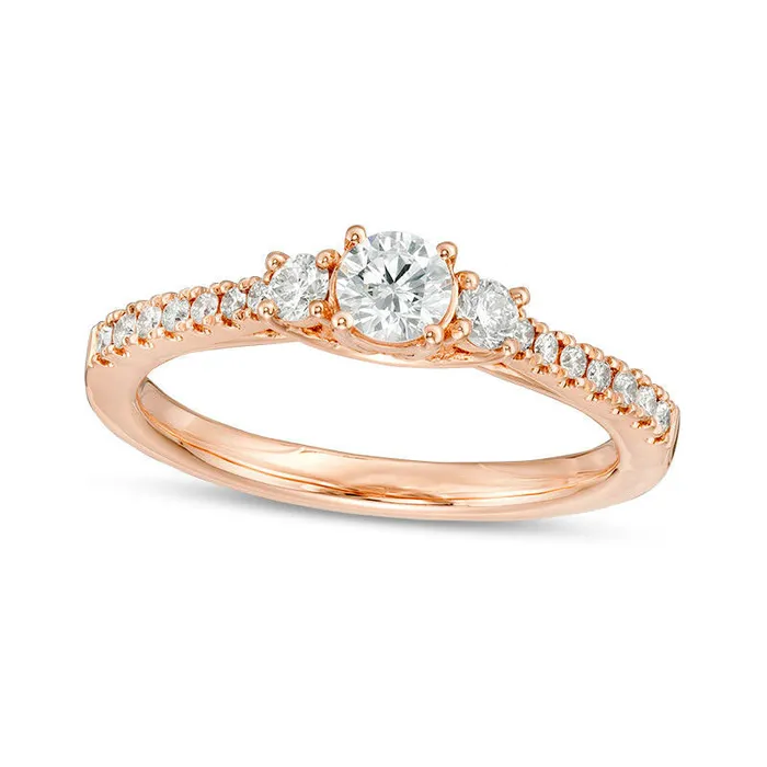 Goldia Rings 050 CT TW Certified Natural Diamond Three Stone Engagement Ring in Solid 14K Rose Gold II1 Goldia Rings 050 CT TW Certified Natural Diamond Three Stone Engagement Ring in Solid 14K Rose Gold II1