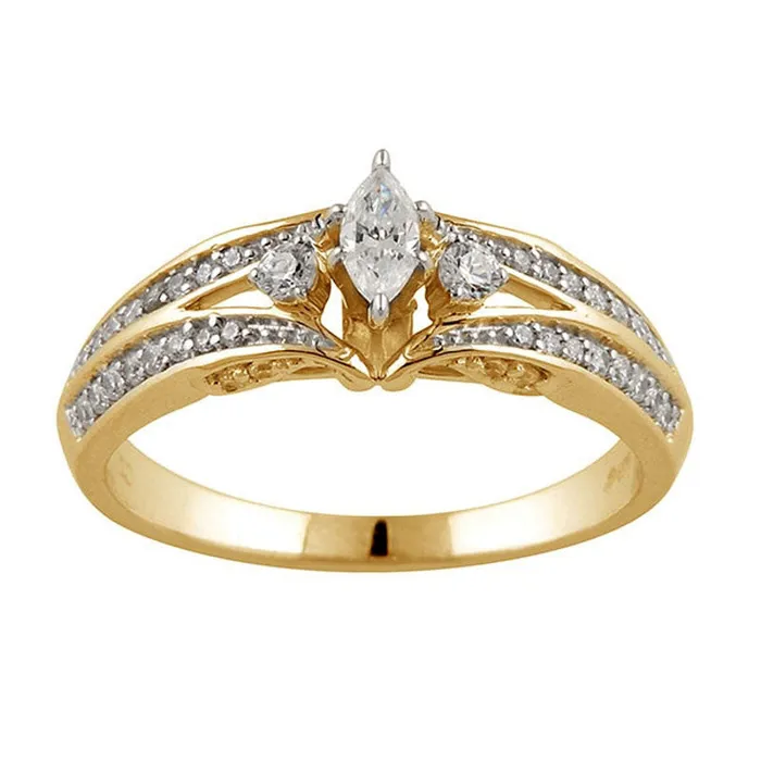 Goldia Rings 050 CT TW Marquise Natural Diamond Three Stone Engagement Ring in Solid 10K Yellow Gold Goldia Rings 050 CT TW Marquise Natural Diamond Three Stone Engagement Ring in Solid 10K Yellow Gold