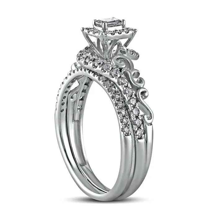 Goldia Rings 063 CT TW EmeraldCut Natural Diamond Frame Filigree Bypass Bridal Engagement Ring Set in Solid 10K White Gold Goldia Rings 063 CT TW EmeraldCut Natural Diamond Frame Filigree Bypass Bridal Engagement Ring Set in Solid 10K White Gold