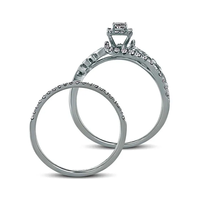 Goldia Rings 063 CT TW EmeraldCut Natural Diamond Frame Filigree Bypass Bridal Engagement Ring Set in Solid 10K White Gold Goldia Rings 063 CT TW EmeraldCut Natural Diamond Frame Filigree Bypass Bridal Engagement Ring Set in Solid 10K White Gold