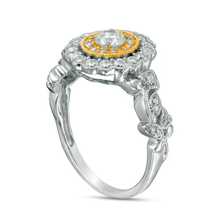 Goldia Rings 063 CT TW Natural Diamond Flower Frame Vine Shank Antique VintageStyle Engagement Ring in Solid 10K TwoTone Gold Goldia Rings 063 CT TW Natural Diamond Flower Frame Vine Shank Antique VintageStyle Engagement Ring in Solid 10K TwoTone Gold