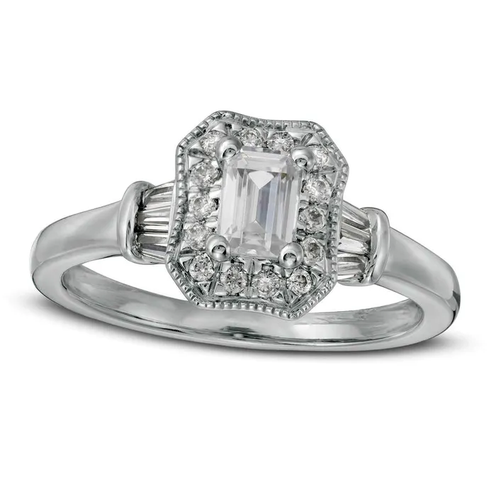 Goldia Rings 075 CT TW Certified EmeraldCut Natural Diamond Octagonal Frame Antique VintageStyle Engagement Ring in Solid 14K White Gold II1 Goldia Rings 075 CT TW Certified EmeraldCut Natural Diamond Octagonal Frame Antique VintageStyle Engagement Ring in Solid 14K White Gold II1