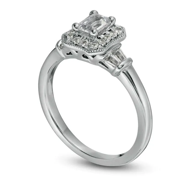 Goldia Rings 075 CT TW Certified EmeraldCut Natural Diamond Octagonal Frame Antique VintageStyle Engagement Ring in Solid 14K White Gold II1 Goldia Rings 075 CT TW Certified EmeraldCut Natural Diamond Octagonal Frame Antique VintageStyle Engagement Ring in Solid 14K White Gold II1
