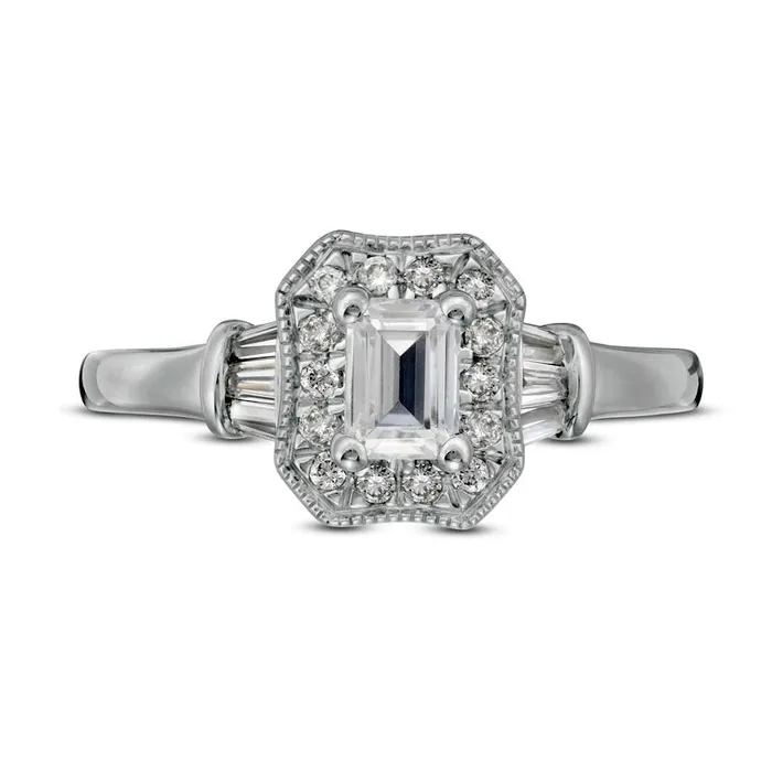 Goldia Rings 075 CT TW Certified EmeraldCut Natural Diamond Octagonal Frame Antique VintageStyle Engagement Ring in Solid 14K White Gold II1 Goldia Rings 075 CT TW Certified EmeraldCut Natural Diamond Octagonal Frame Antique VintageStyle Engagement Ring in Solid 14K White Gold II1