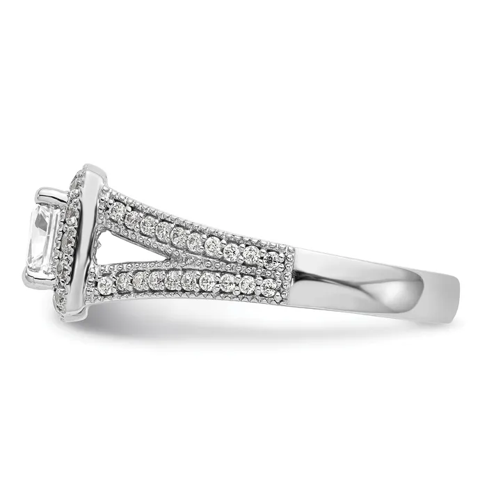 Goldia Rings 075ct CZ Solid Real 14K White Gold Princess Cushion Halo Engagement Ring