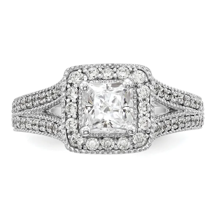Goldia Rings 075ct CZ Solid Real 14K White Gold Princess Cushion Halo Engagement Ring