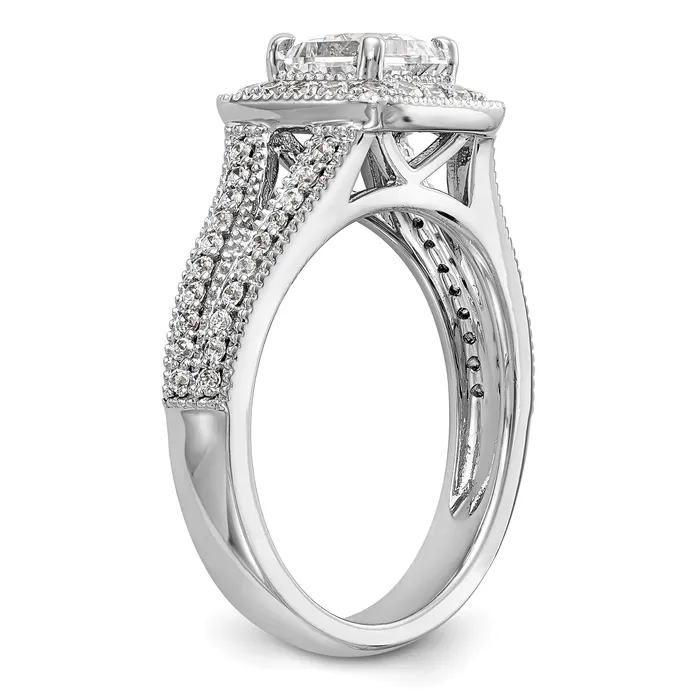 Goldia Rings 075ct CZ Solid Real 14K White Gold Princess Cushion Halo Engagement Ring