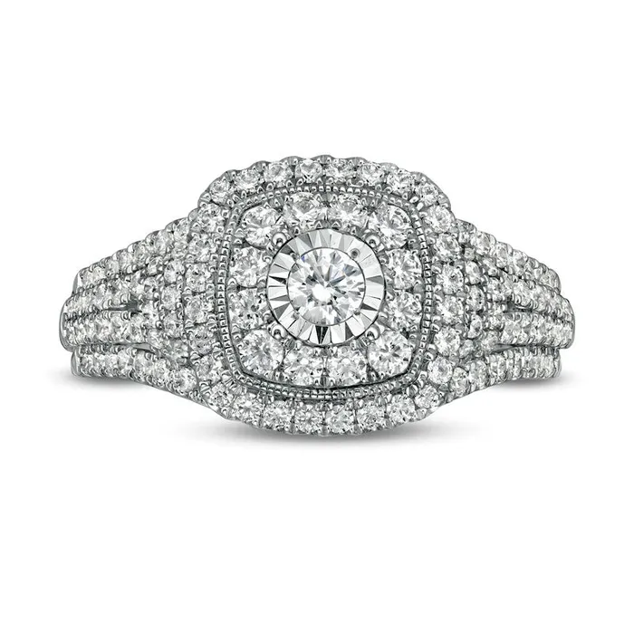 Goldia Rings 10 CT TW Natural Diamond Double Cushion Frame MultiRow Engagement Ring in Solid 10K White Gold Goldia Rings 10 CT TW Natural Diamond Double Cushion Frame MultiRow Engagement Ring in Solid 10K White Gold