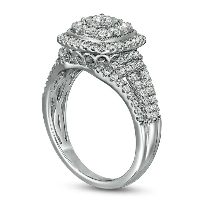 Goldia Rings 10 CT TW Natural Diamond Double Cushion Frame MultiRow Engagement Ring in Solid 10K White Gold Goldia Rings 10 CT TW Natural Diamond Double Cushion Frame MultiRow Engagement Ring in Solid 10K White Gold