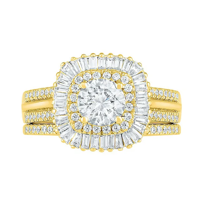 Goldia Rings 15 CT TW Baguette and Round Natural Diamond CushionShaped Sunburst Frame Bridal Engagement Ring Set in Solid 10K Yellow Gold Goldia Rings 15 CT TW Baguette and Round Natural Diamond CushionShaped Sunburst Frame Bridal Engagement Ring Set in Solid 10K Yellow Gold