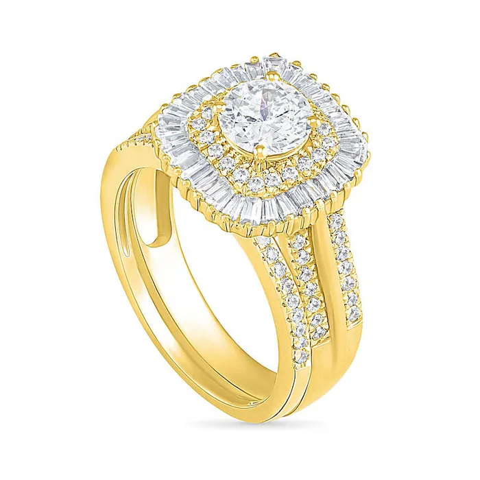 Goldia Rings 15 CT TW Baguette and Round Natural Diamond CushionShaped Sunburst Frame Bridal Engagement Ring Set in Solid 10K Yellow Gold Goldia Rings 15 CT TW Baguette and Round Natural Diamond CushionShaped Sunburst Frame Bridal Engagement Ring Set in Solid 10K Yellow Gold