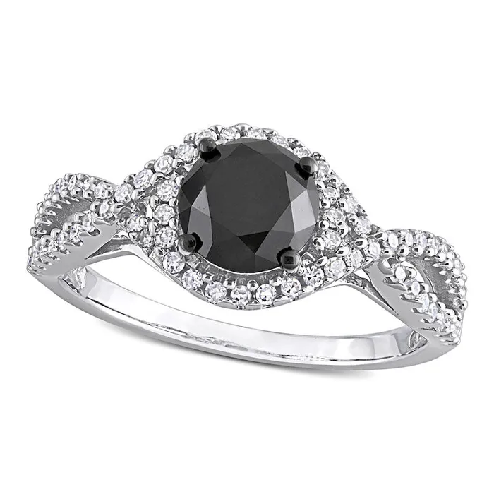 Goldia Rings 175 CT TW Enhanced Black and White Natural Diamond Twist Shank Engagement Ring in Solid 10K White Gold Goldia Rings 175 CT TW Enhanced Black and White Natural Diamond Twist Shank Engagement Ring in Solid 10K White Gold