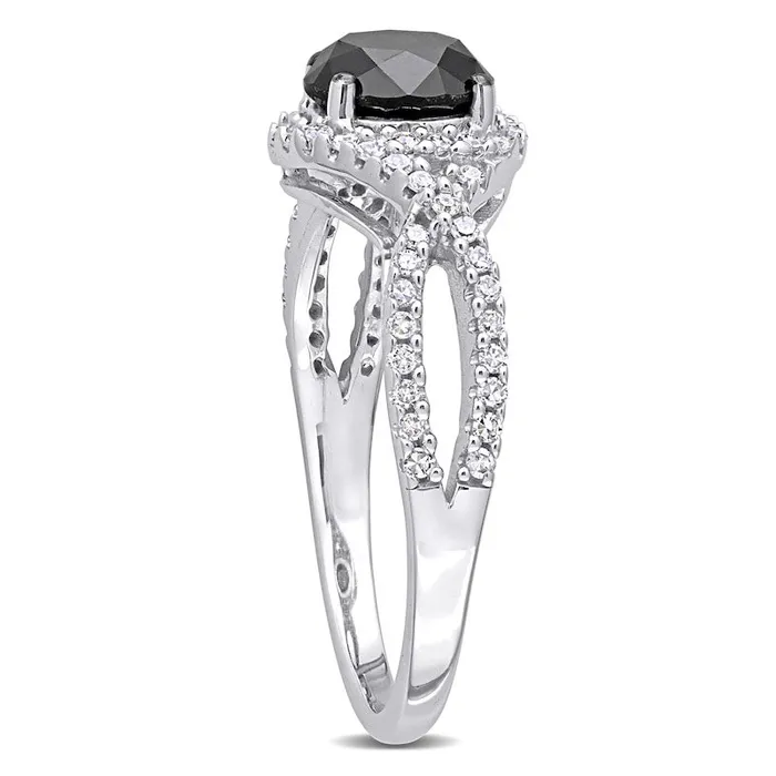 Goldia Rings 175 CT TW Enhanced Black and White Natural Diamond Twist Shank Engagement Ring in Solid 10K White Gold Goldia Rings 175 CT TW Enhanced Black and White Natural Diamond Twist Shank Engagement Ring in Solid 10K White Gold