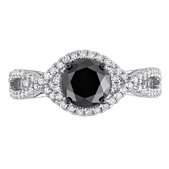 Goldia Rings 175 CT TW Enhanced Black and White Natural Diamond Twist Shank Engagement Ring in Solid 10K White Gold Goldia Rings 175 CT TW Enhanced Black and White Natural Diamond Twist Shank Engagement Ring in Solid 10K White Gold