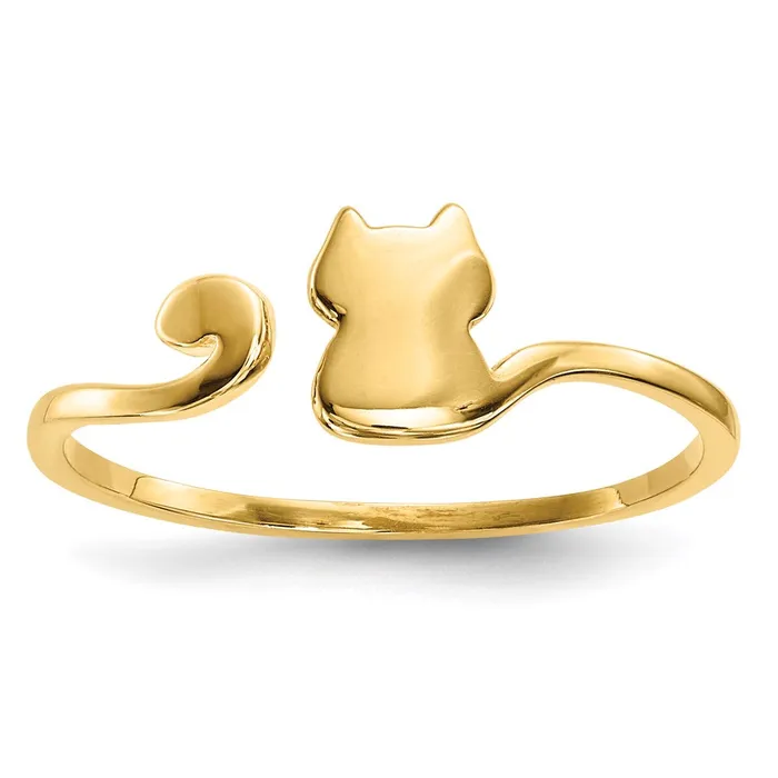 Goldia Rings 14k Gold Polished Cat Adjustable Cuff Ring