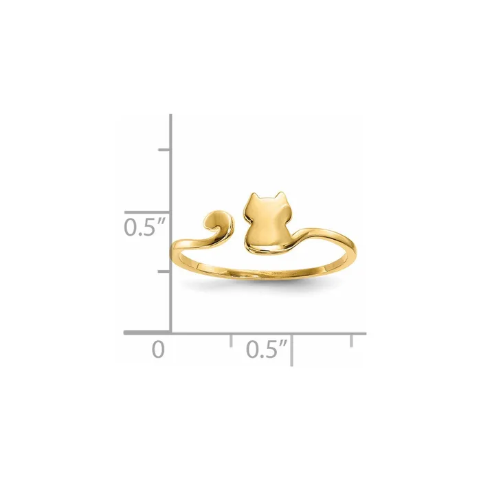 Goldia Rings 14k Gold Polished Cat Adjustable Cuff Ring